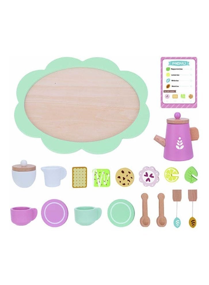 Tooky Toy Wooden Afternoon Tea Pretend Playset - Multicolor - 21 Pcs - Image 4